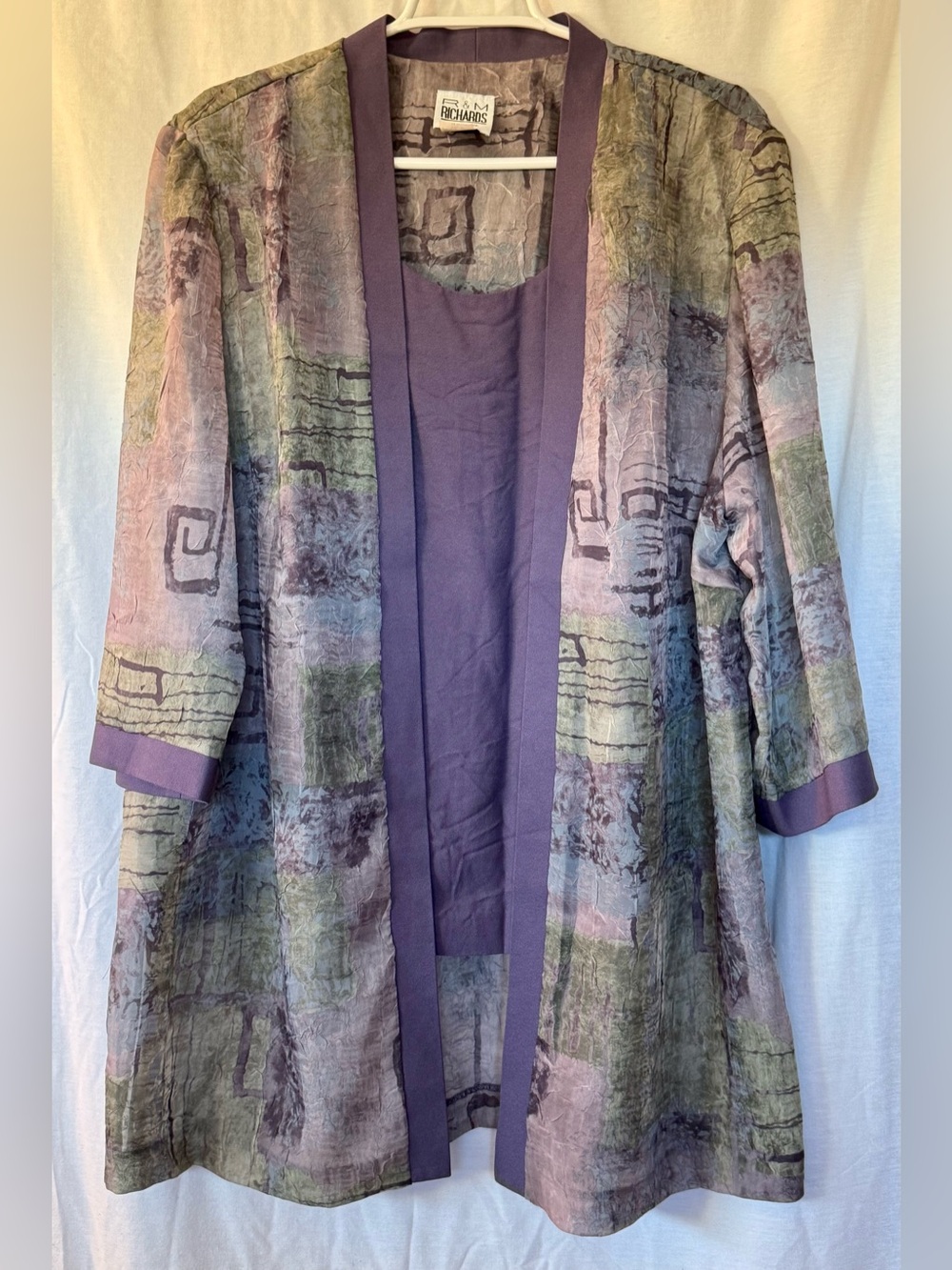 R&M Richards Purple Jacket & Shell Set Crinkle Abstract 18W